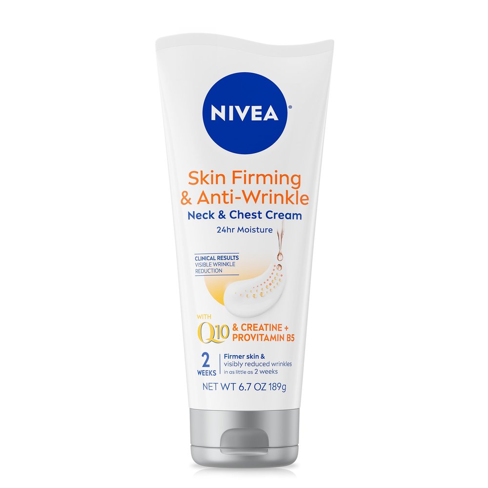 NIVEA Skin Firming & Anti Wrinkle Neck & Chest Cream with Coenzyme Q10, Creatine and Provitamin B5, Skin Firming Cream Reduces the Look of Fine Lines and Wrinkles, 6.7 Oz Tube