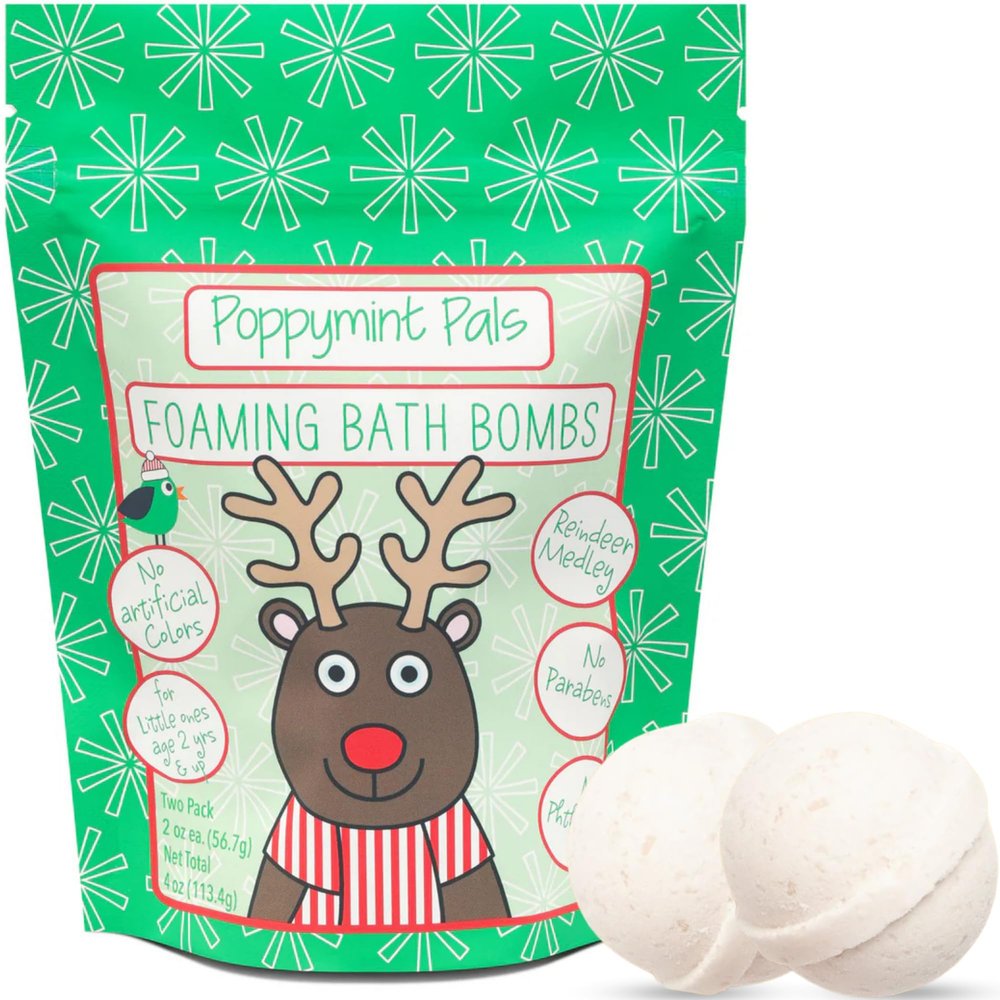 Poppymint Pals Holiday Bath Bombs (Reindeer Medley) | Natural Foaming Fizzies with Phthalate-Free Coconut Oil for Toddlers and Kids | Christmas Stocking Stuffer Gift Idea