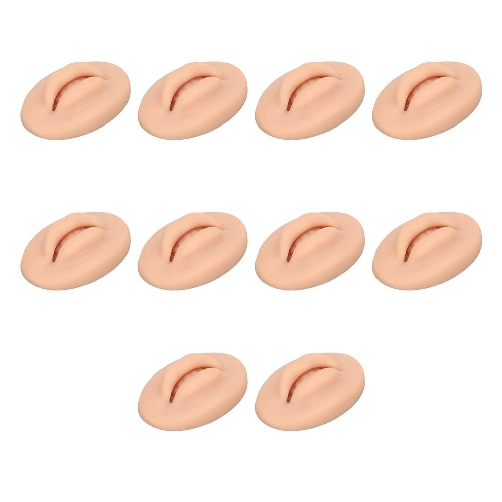 10pcs Practice Lips, Silicone Model Soft and Elastic Silicone Lips Fake Lips with Teeth Shape, Compact Size for Permanent Makeup Training (Dark)
