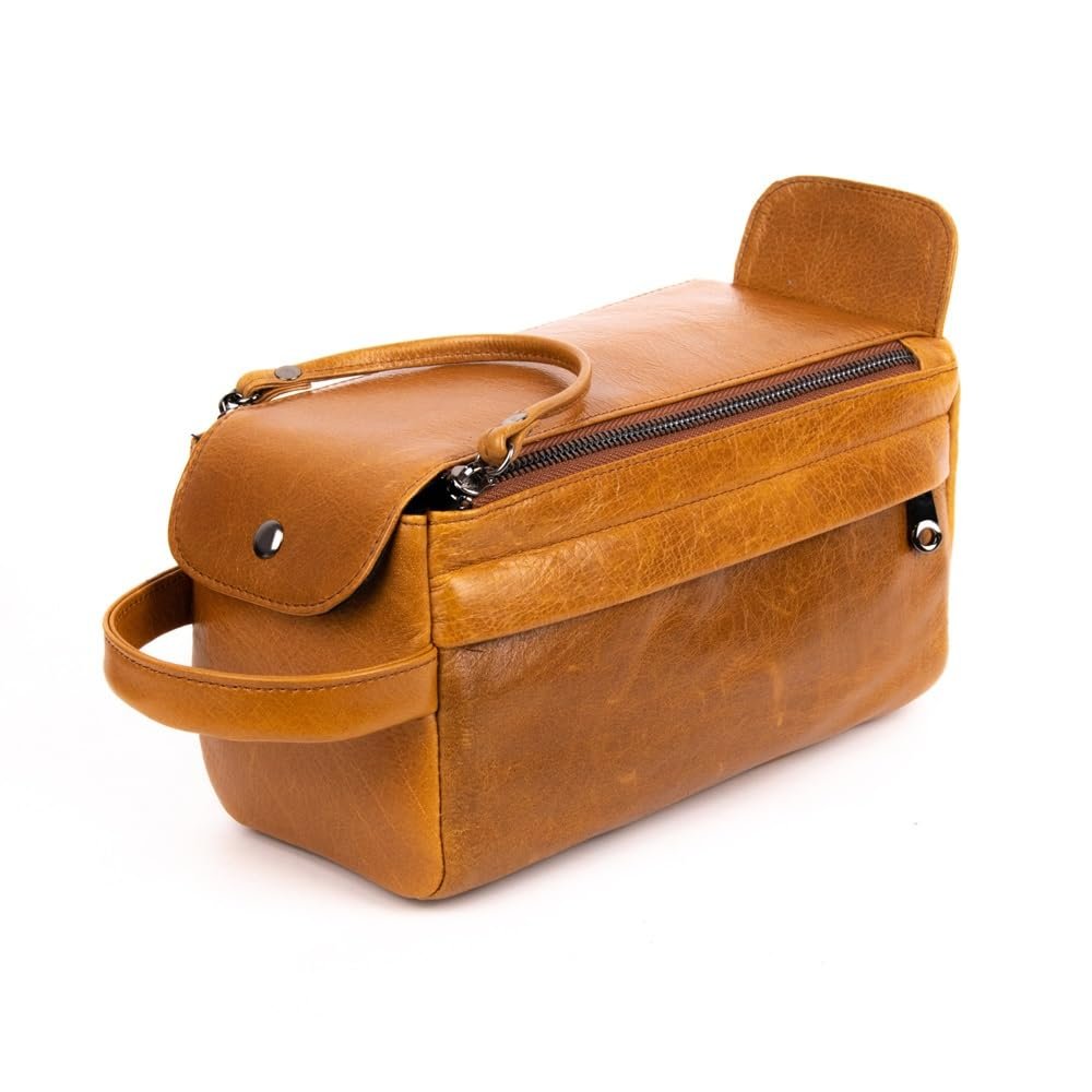 YIORYO Travel Toiletry Bag for Men & Women - Mens Toiletry Bags for Traveling - Leather Dopp Kit for Men Shaving Kit - Cosmetic Bag Toiletries Organizer