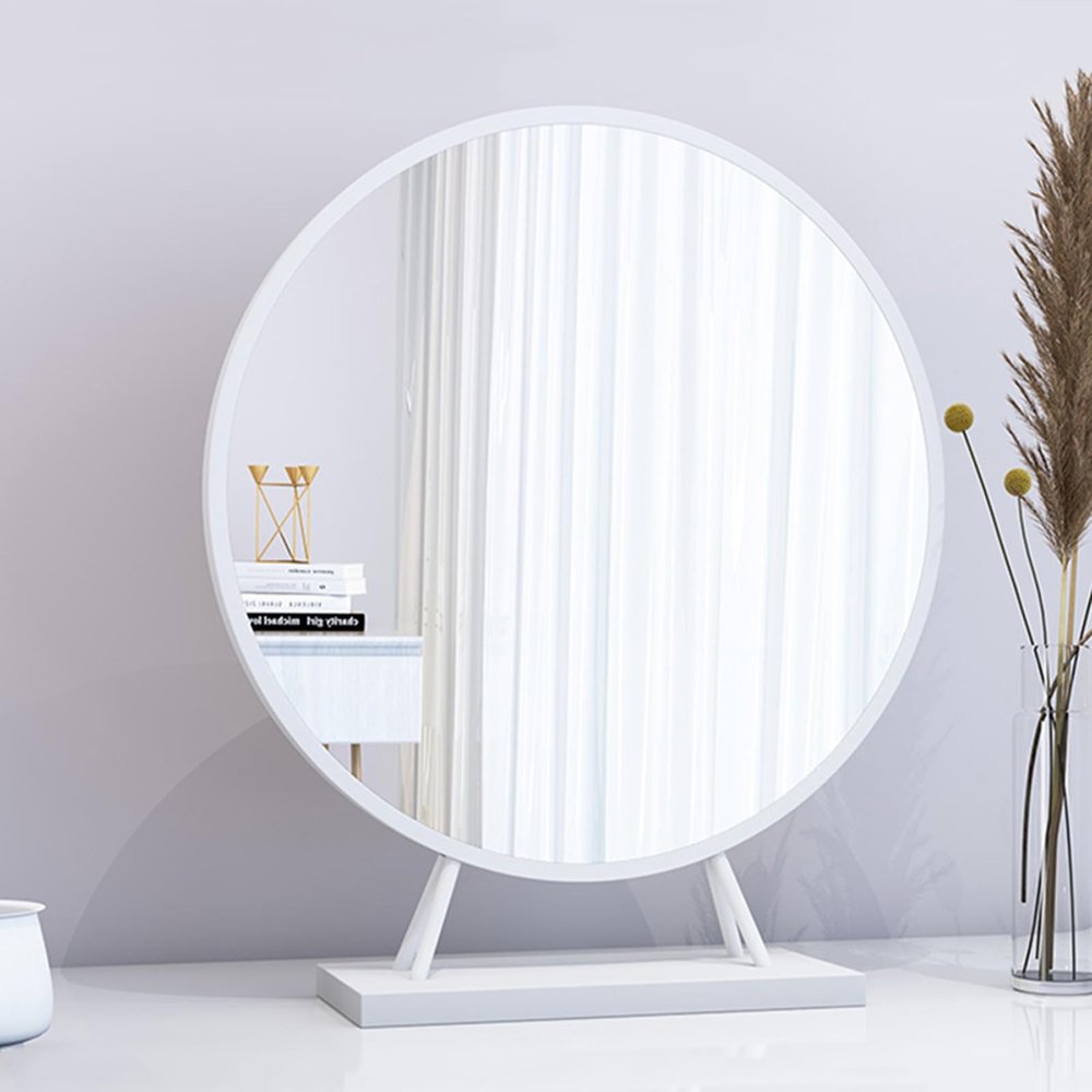 CANEVE Table Mirror,Countertop Mirror,Tabletop Vanity Mirror,Round Mirror Makeup Mirror,Bathroom Dormitory Vanity Mirror,Shaving Vanity Mirror with Stand Hd Mirror Freestanding(Color:White)