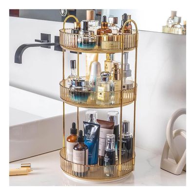 360 Rotating Makeup Organizer, Bathroom Makeup Carousel Spinning Holder Rack Light Luxury Cosmetics Storage Box Large Capacity Cosmetics Storage Vanity Shelf Countertop ( Color : Gold , Size : 3 laye