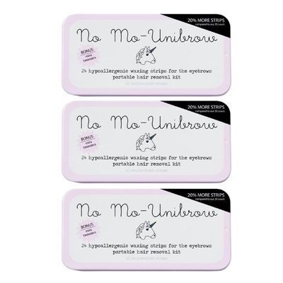 No Mo-Unibrow Hair Removal Waxing Kit - Waxing Strips For Eyebrows, Face, Upper Lip, and Chin - As Seen On Shark Tank - Travel Friendly Wax Strip For Face - Wax Strips and Mini Tweezers - 3 Pack