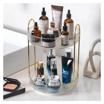 360 Rotating Makeup Organizer, Bathroom Makeup Carousel Spinning Holder Rack Light Luxury Cosmetics Storage Box Large Capacity Cosmetics Storage Vanity Shelf Countertop ( Color : Clear , Size : 2 lay