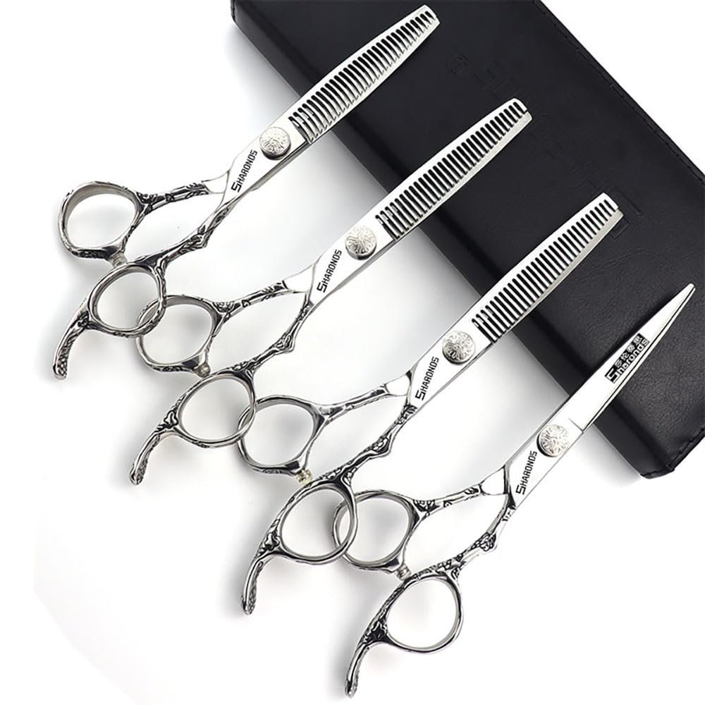 6/7/8 Inch Professional Hairdressing Scissors Barber Rose Pattern Hair Stylist Shears Styling Tool Japanese Stainless Steel Clippers (6-in four piece set)