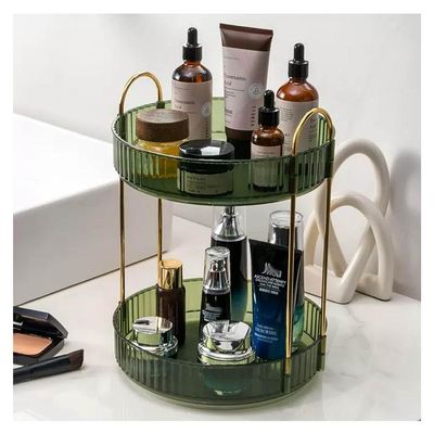 360 Rotating Makeup Organizer, Bathroom Makeup Carousel Spinning Holder Rack Light Luxury Cosmetics Storage Box Large Capacity Cosmetics Storage Vanity Shelf Countertop ( Color : Green , Size : 2 lay