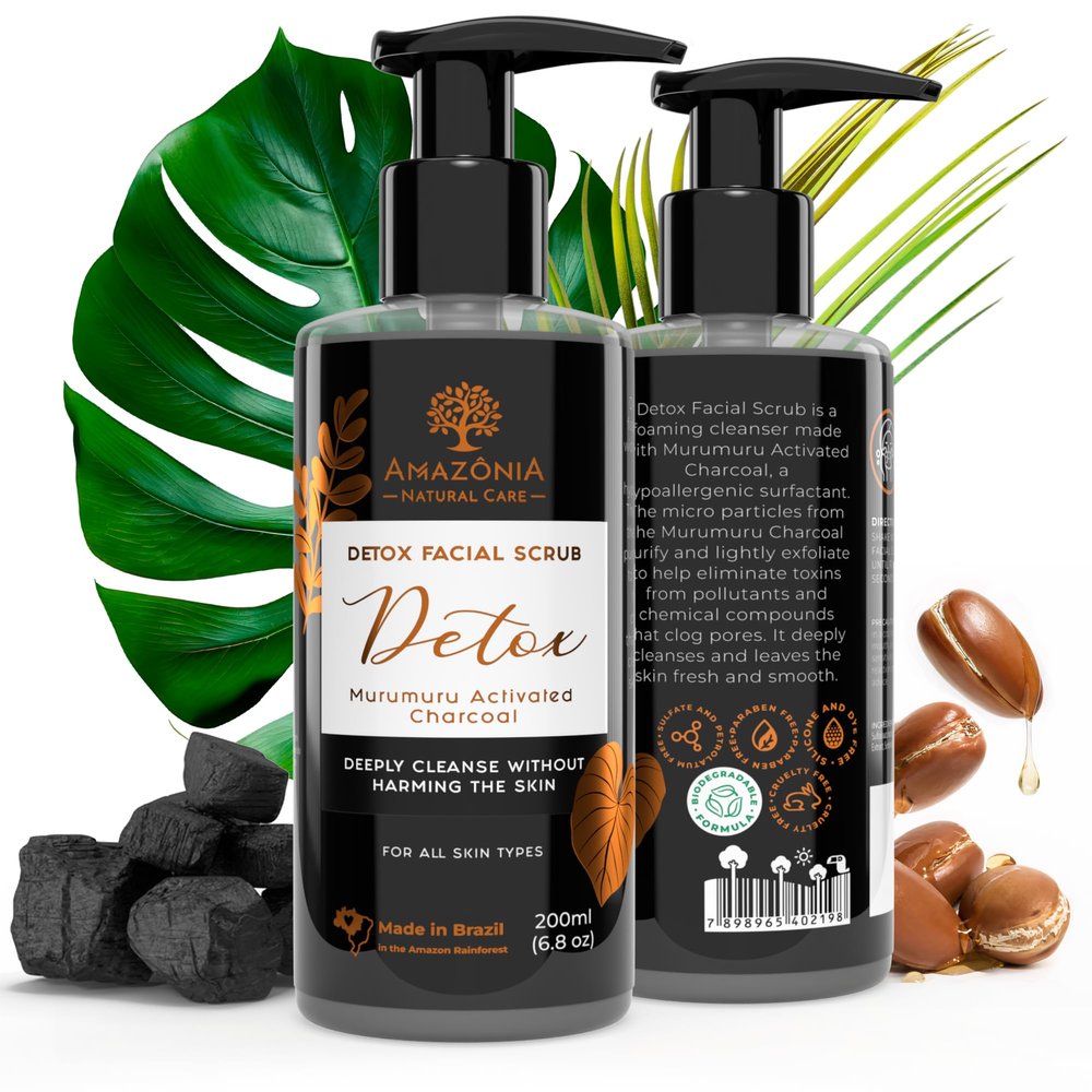 All Natural Exfoliating Face Wash for Women & Men Pack of 2 Detox Facial Scrub - Face Scrub Activated Charcoal Detox Facial Wash
