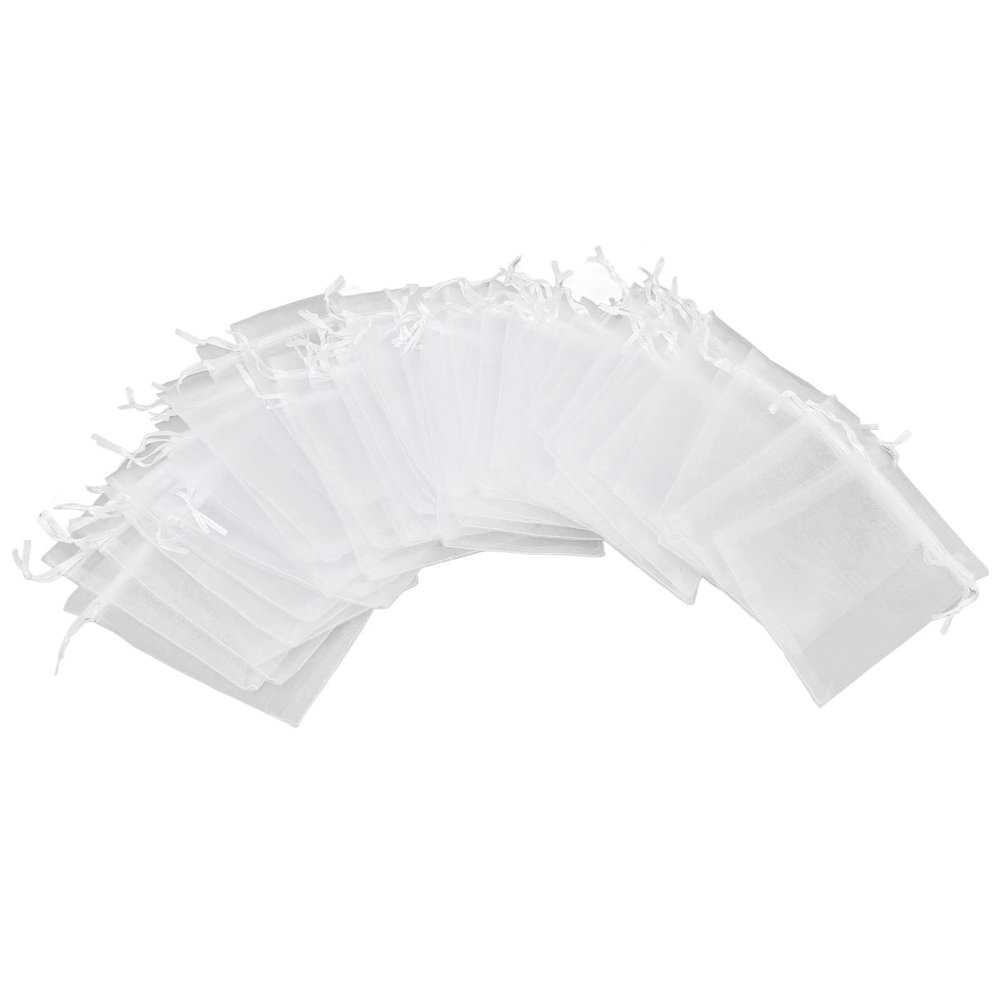 TITA-DONG 100pcs Small Mesh Bags, Mini Mesh Makeup Bags, Exfoliating Mesh Soap Saver Pouch Bag Sack, Drawstring Sheer Organza Bags for Candy Weeding Jewelry White