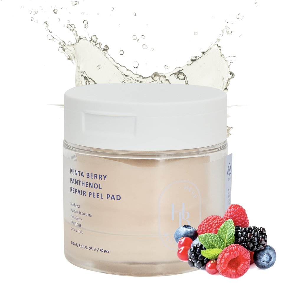 HEVEBLUE Penta Berry Panthenol Repair Peel Pad - 70 Pads, Vegan, Biodegradable, Toner Pad, Exfoliating, Refine Skin Texture, Strengthening Skin Barrier, Low Irritation, Hypoallergenic