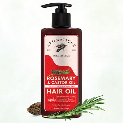 Aromatique Rosemary & Castor Oil Cold-Pressed & Hexane-Free Nourishing Blend for Hair & Scalp Deep Hydration & Shine Suitable for All Hair Types (250 ML) natural