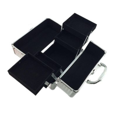 Large Makeup Case with High Capacity Storage with Lockable for Home Salon, Makeup Tools Traveling Makeup Case 25x17x17cm (Silver Strip Black Bottom)