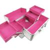Dioche Large Makeup Case with High Capacity Storage with Lockable for Home Salon, Makeup Tools Traveling Makeup Case 25x17x17cm (Silver Strip Red Bottom) view 1