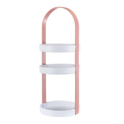 3 Tier Clear Turntable, Round Storage Rack with Integral Handle, Makeup Cosmetic Rack Organizer, Storage Round Stand for Bathroom, Kitchen, Cosmetic, Pantry(Pink)
