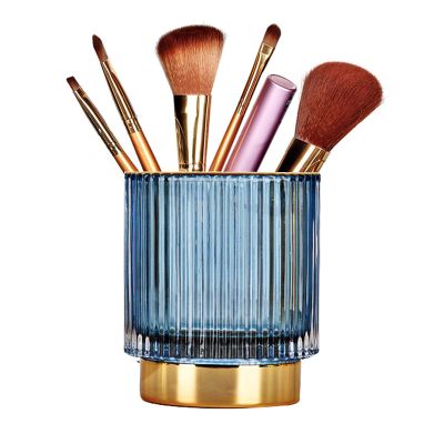 Makeup Brush holder Organizer,Crystal Cosmetic Makeup Brush Glass Brushes Storage Holder,Vintage Make Up Brush Cup Eyebrow Pen Pencil Holder Organizers,Retro Desktop Storage Cup Holder (S, Blue)