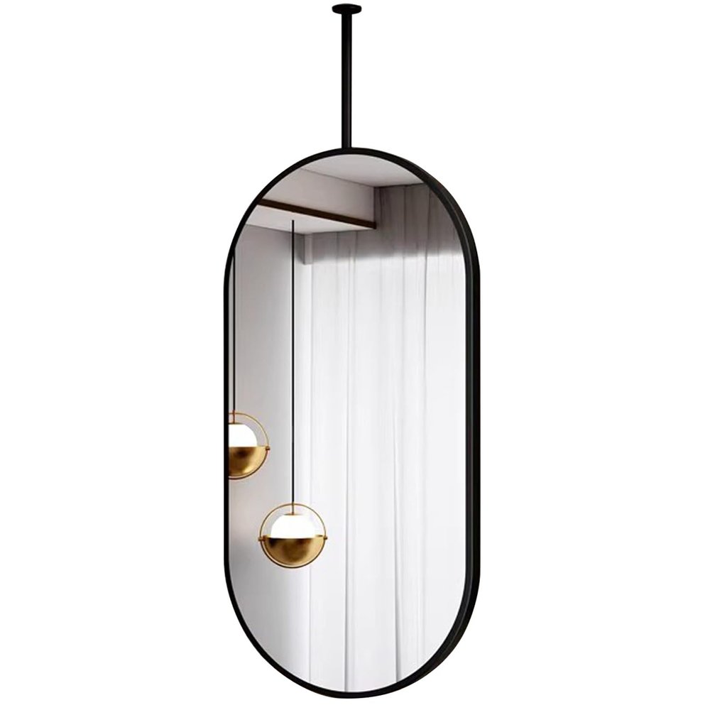 Ceiling Hanging Oval Mirror Black, Bathroom Makeup Shaving Mirrors with Metal Frame and Ceiling Boom, Creativity Hotel or Home Decor Mirrors (Size : 40cmx60cm)