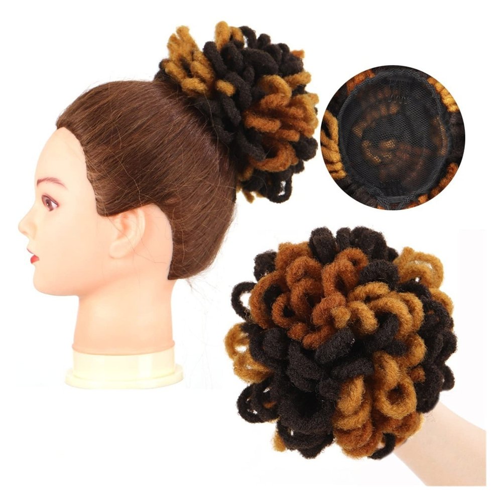 messy bun hair piece Synthetic DreadLock Afro Puff Hair Bun Chignon Drawstring Ponytail Faux Locs Clip In Pony Tail Hairpieces Hair Extensions for Black Women bun hair pieces for women ( Color : 4-27-