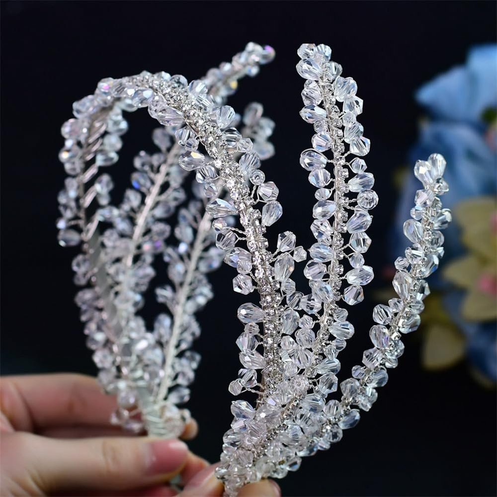 Niiyyjj Pearl Hair Bands Hair Jewelry Rhinestone Headbands Women Tiara Wedding Headpieces Bride Headband HP382-Silver