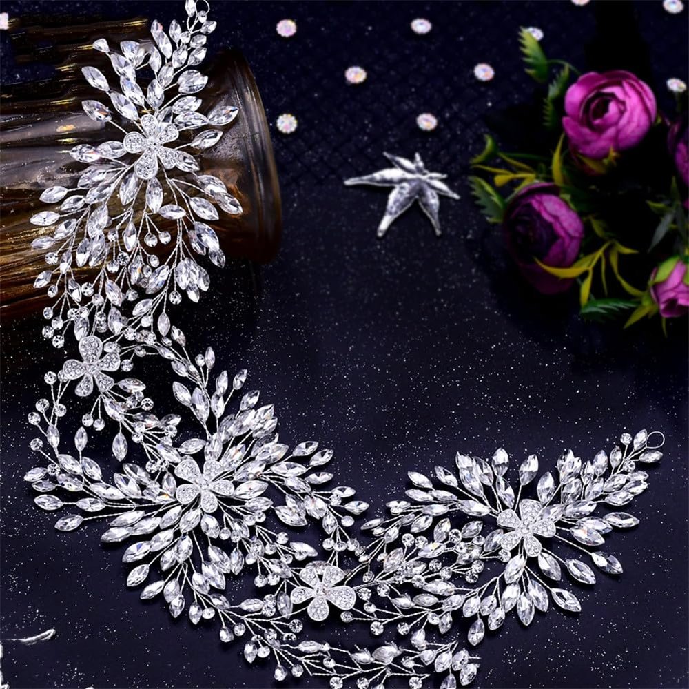 Niiyyjj Rhinestone Bridal Headband Alloy Flower Wedding Headpiece Woman Hair Accessories Africa Bride Headdresses HP390-Silver