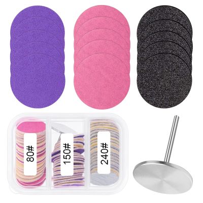 heemeei 72Pcs Sanding Paper Discs and Metal Nail Drill Bit 25mm Replacement Sandpaper Disk for Manicure Pedicure Supplies Tools, Foot File for Dead Skin Foot Callus Remover(80#150#240# Grits)