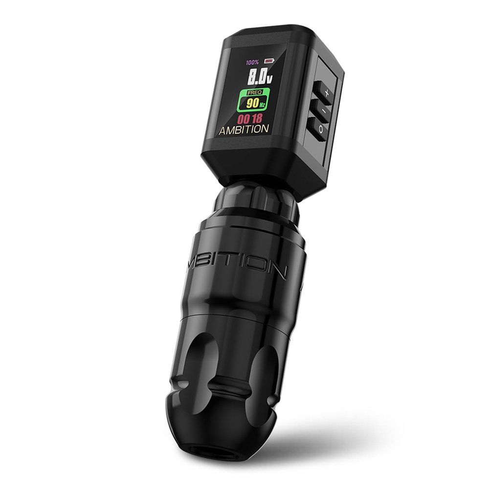 Ambition Lutin Rotary Tattoo Machine with Korall Tattoo Power Supply 2200mAh Straight Drive Bar - Wireless Tattoo Machine Short Tattoo Pen with Brushless Motor with RCA Cord for Tattoo Artist