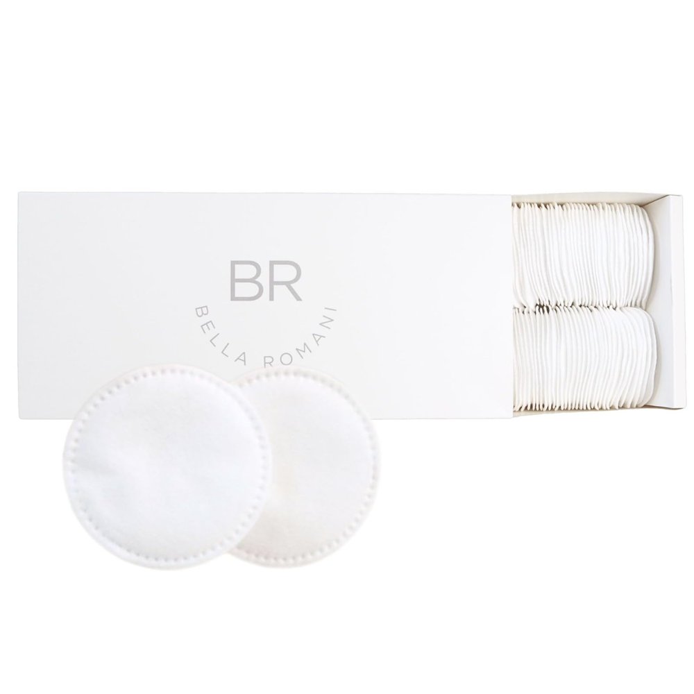 Bella Romani Cotton Rounds Makeup Remover Pads - Pack of 200 - Organic Pads, Lint Free, Eco-Friendly, Compostable, Unique Triple Layers & Ultra Soft - Nail Polish Remover (White, 200)