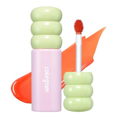 COLORGRAM Fruity Glass Tint 01 Flashing Apricot | Korean Long Lasting & Waterproof Lip Stain | Glossy Dewy Lip Gloss with Apricot Coral Shade | Buildable, Blendable, Moisturizing | 0.11 Oz