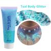 Go Ho Teal Body Glitter Gel,Mermaid Teal Face Glitter Makeup,Holographic Long Lasting Chunky Sequins Glitters for Lip Hair Nails,Festival Accessories,52g view 3