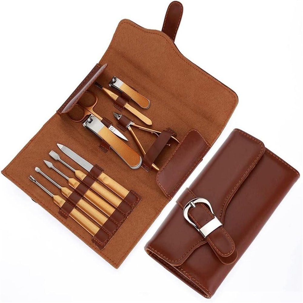 DLUXCA Manicure Set 10 in 1 Full Function Kit Professional Stainless Steel Pedicure Sets with Leather