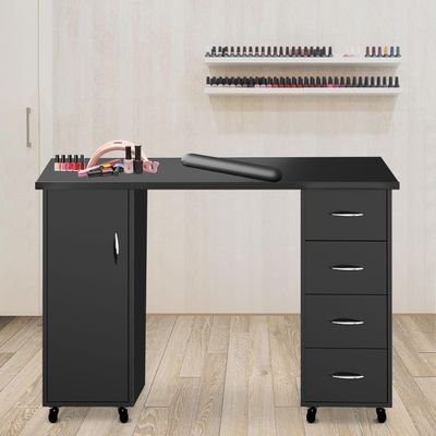 BELANITAS Nail Table for Nail Tech Desk, Manicure Table with 4 Drawers and Cabinet, Nail Station for Nail Tech with Wrist Cushion,Nails Desk with 8 Wheels for Home,Office,Nail Salon Black