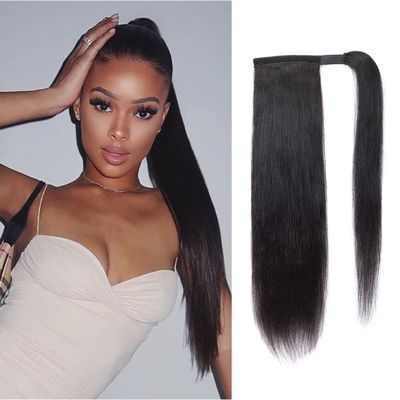 12 Inch Short Straight Human Hair Ponytail Clip in Extensions, 100% Unprocessed Brazilian Human Hair Magic Strap Wrap Around Ponytails, Magic Paste with Comb Clip on Silky Straight (12 Inch)