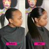 12 Inch Short Straight Human Hair Ponytail Clip in Extensions, 100% Unprocessed Brazilian Human Hair Magic Strap Wrap Around Ponytails, Magic Paste with Comb Clip on Silky Straight (12 Inch) view 4