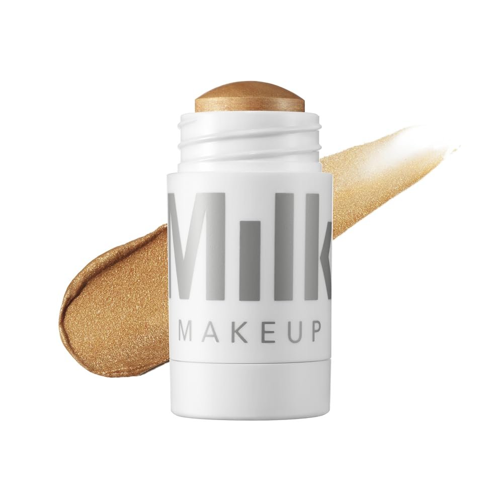 Milk Makeup Highlighter  Cream Highlighter Stick for Face + Body with Radiant, Shimmery Glow  Buildable, Blendable, Vegan Formula for All Skin Types  Strobe (Gold), 0.21 oz