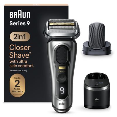 Braun Series 9 PRO+ Electric Razor for Men, 5 Pro Shaving Elements and Shave-Preparing ProComfort Head for Closeness & Skin Comfort, 6in1 SmartCare Center, Wet or Dry Shaver, Charging Stand, 9597cc