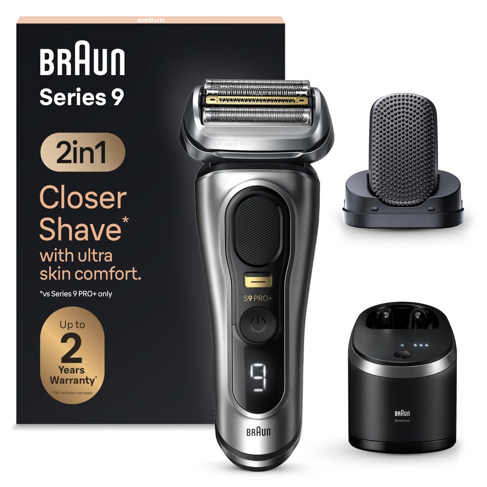 Braun Series 9 PRO+ Electric Razor for Men, 5 Pro Shaving Elements and Shave-Preparing ProComfort Head for Closeness & Skin Comfort, 6in1 SmartCare Center, Wet or Dry Shaver, Charging Stand, 9597cc
