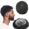 Afro Curl Toupee for Black Men Full Poly African American Man Hair Piece Hair Units for Black Man Kinky Curly Wavy Mens Toupee Human Hair Systems for Men Thin Skin PU Injected Male Hair Prosthesis view 1