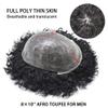 Afro Curl Toupee for Black Men Full Poly African American Man Hair Piece Hair Units for Black Man Kinky Curly Wavy Mens Toupee Human Hair Systems for Men Thin Skin PU Injected Male Hair Prosthesis view 3