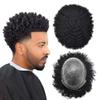 Afro Curl Toupee for Black Men Full Poly African American Man Hair Piece Hair Units for Black Man Kinky Curly Wavy Mens Toupee Human Hair Systems for Men Thin Skin PU Injected Male Hair Prosthesis view 1
