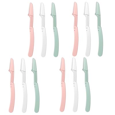 TDGBIH 12 Pcs Face Razor Shaper Folding Eyebrow Razor Dermaplaning Blades Eyebrow Razor Shaper for Women Men Facial Hair Peach Fuzz Remover