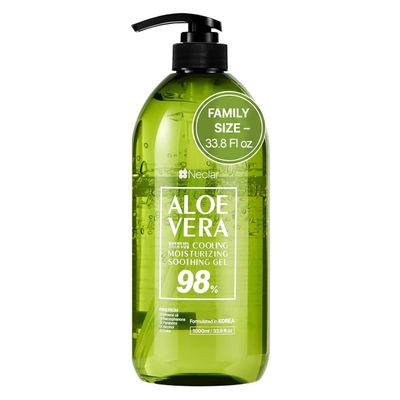 Neclar Aloe Vera Gel - for Sunburn Relief - Big 33.8oz / 1000ml - 98% Pure Aloe Vera - For Face, Skin and Hair - After Sun Care lotion - Sun Burn Moisturizer Cream (33.8 Fl oz)