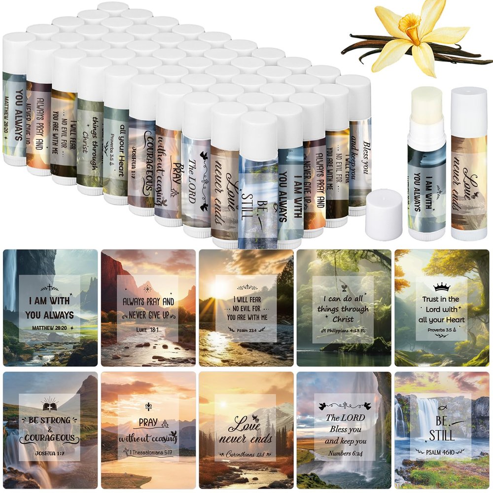 50 Pack Christmas Christian Gifts Bulk for Women Men Religious Lip Balms Bulk Church Party Favors Christmas Party Gifts Stocking Stuffers Bible Verse Study Supplies for Staff Employee Coworkers
