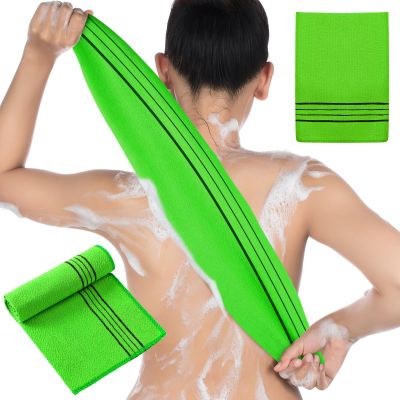 Hosuly 2 Pcs Korean Exfoliating Washcloth and Mitts Set Long Exfoliating Back Italy Towel Scrub Mitt Wash Cloth Scrubber for Women Men Shower Dead Skin Removing Dry Skin (Green)
