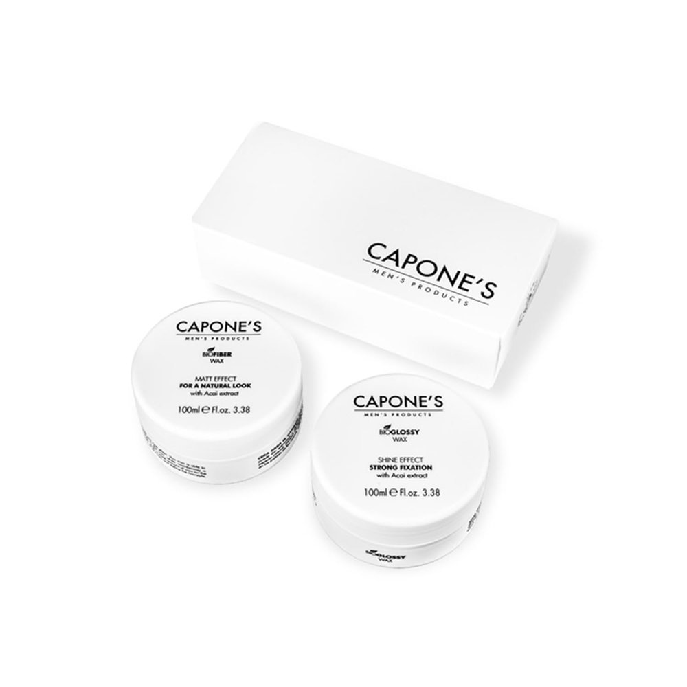 CaponeS Set - Bio-Glossy Wax Shine Effect 100 ml + Bio-Fiber Wax Matt Effect 100 ml / 3.38 oz- With Extract Acai