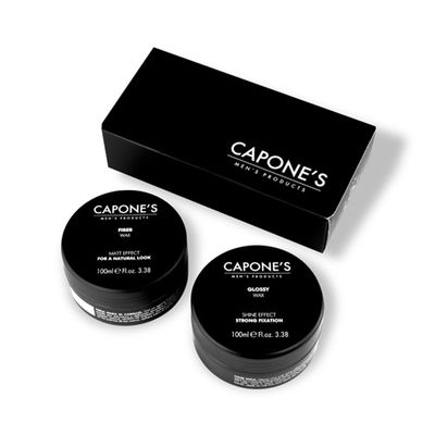 CaponeS Set - Glossy Wax Shine Effect 100 ml + Fiber Wax Matt Effect 100 ml - Black Pack