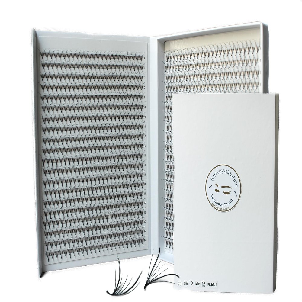 1000 fans 7D 0.05 Wispy Premade fans Mixed Lengths 9-16mm Volume loose Lashes C D Curl Handmade Fan eyelash extensions Kimeyelashes promade fan Double Spikes (Curl C, 7D - 0.05 - FishTail 1000f)