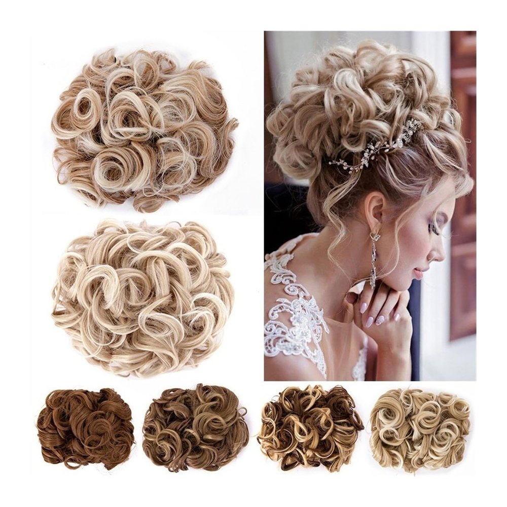 messy bun hair piece Synthetic Hair Bun Curly Chignon, Short Messy Wave Curly Hair Bun Extension Comb Clip in Ponytail Extension Updos Hairpieces for Women bun hair pieces for women ( Color : Color4 )