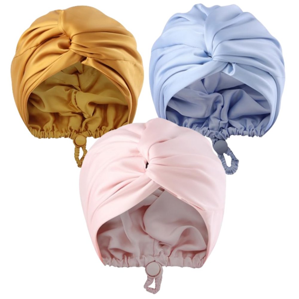 3 Pieces Satin Silk Bonnet Hair Wrap for Women Cross Double-Layer Adjustable Sleeping Cap Hair Care Cap Turban Hat