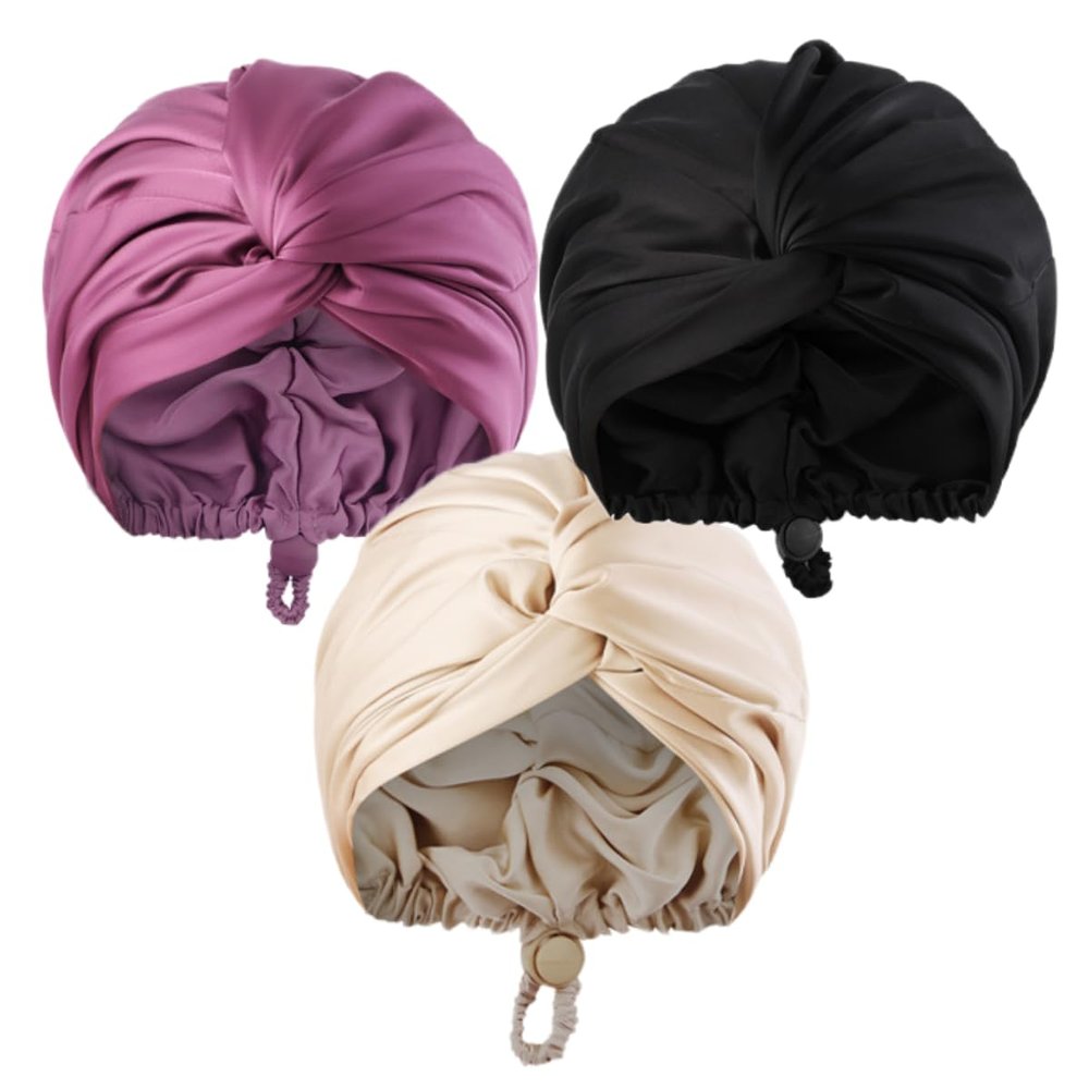 3 Pieces Satin Silk Bonnet Hair Wrap for Women Cross Double-Layer Adjustable Sleeping Cap Hair Care Cap Turban Hat