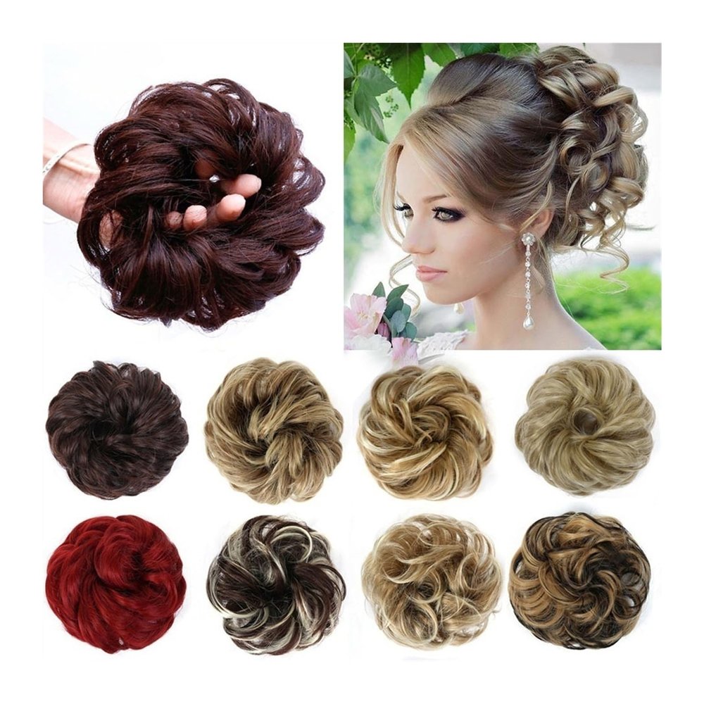 Bun Hair Piece Messy Bun Hair Pieces for Women, Wavy Curly Bun Hair Extension Elastic Band Synthetic Chignon Updo Hair Piece Fluffy Hair Bun Scrunchies Accessories Hair Pieces for Women ( Color : FQ00