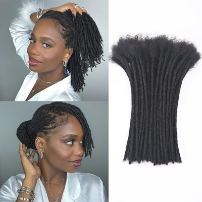 4 Inch 0.4cm Thickness Loc Extensions Human Hair 10 Strands Dreadlock Extensions Human Hair For Women Men 100% Full Handmade Permanent Loc Extensions Can Be Dyed And Bleached Curled (Natual Black)