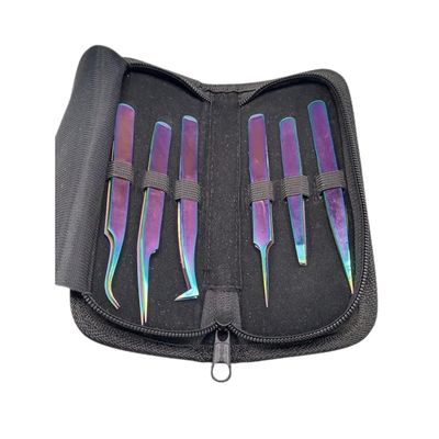 Eyelashes Tweezers Colorful Tweezer set of 6 with Black Case